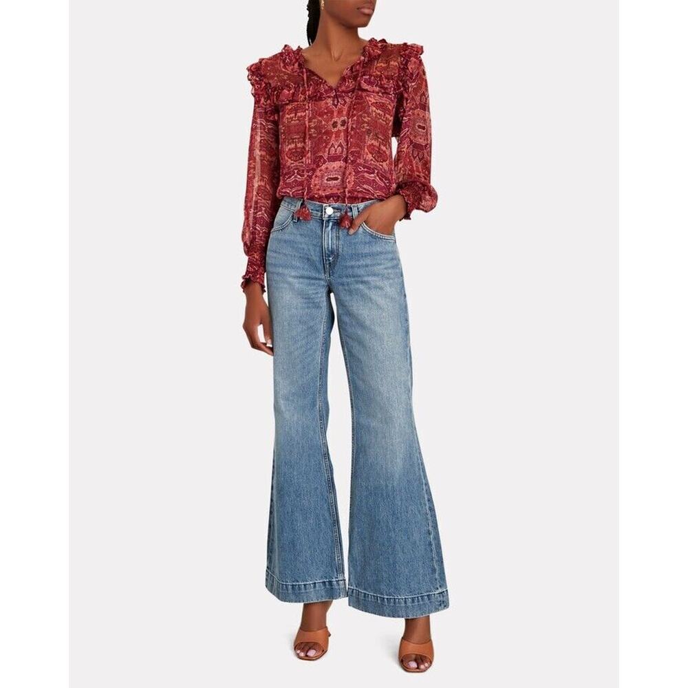 NWT Re/done Womens 70's Low Rise Bell Bottom Jeans Lake Blue Size 26 Boho Hippie